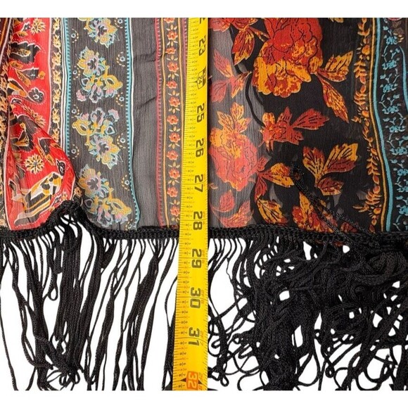 Forever 21 Boho Fringe Kimono Duster Festival Concert Artsy Hippie Open Shawl L - Picture 12 of 12